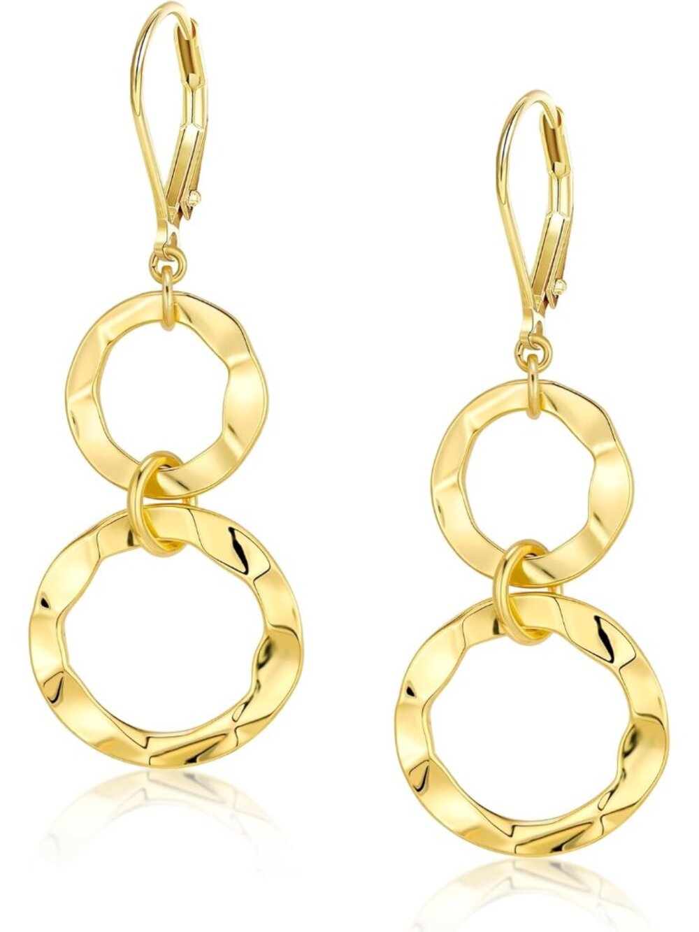 925 Sterling Silver Hypoallergenic Leverback Double Circle 14K Gold Dangle Earri